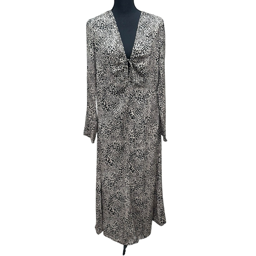 Mango Women's Size 6 Animal Print Long Sleeve Maxi Dress Cheetah Leopard Print‎